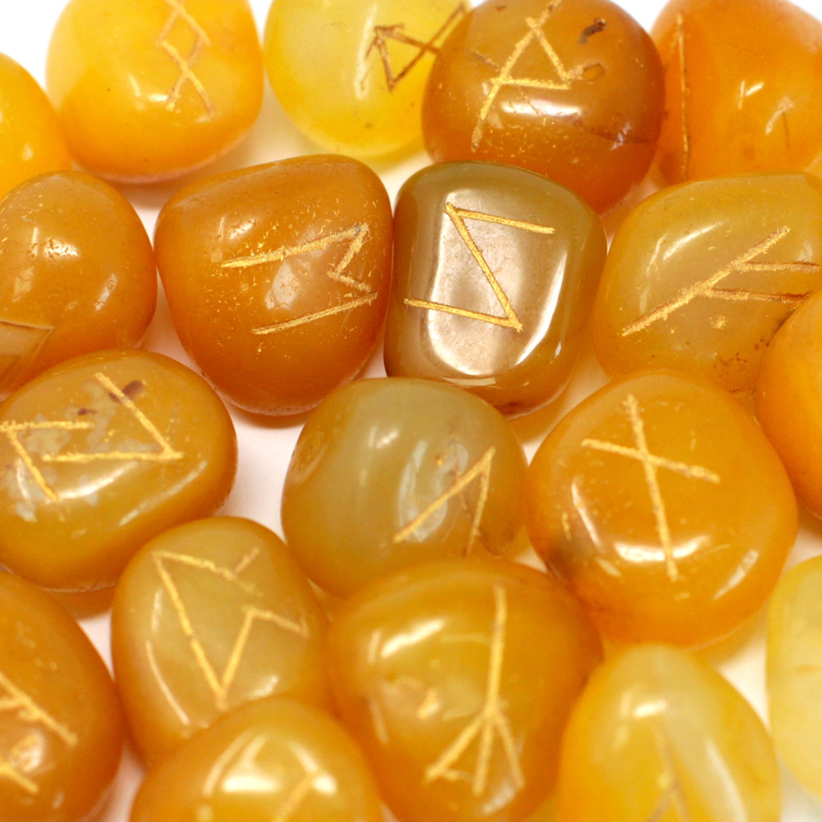 Runes Stone Set in Pouch- Yellow Onyx