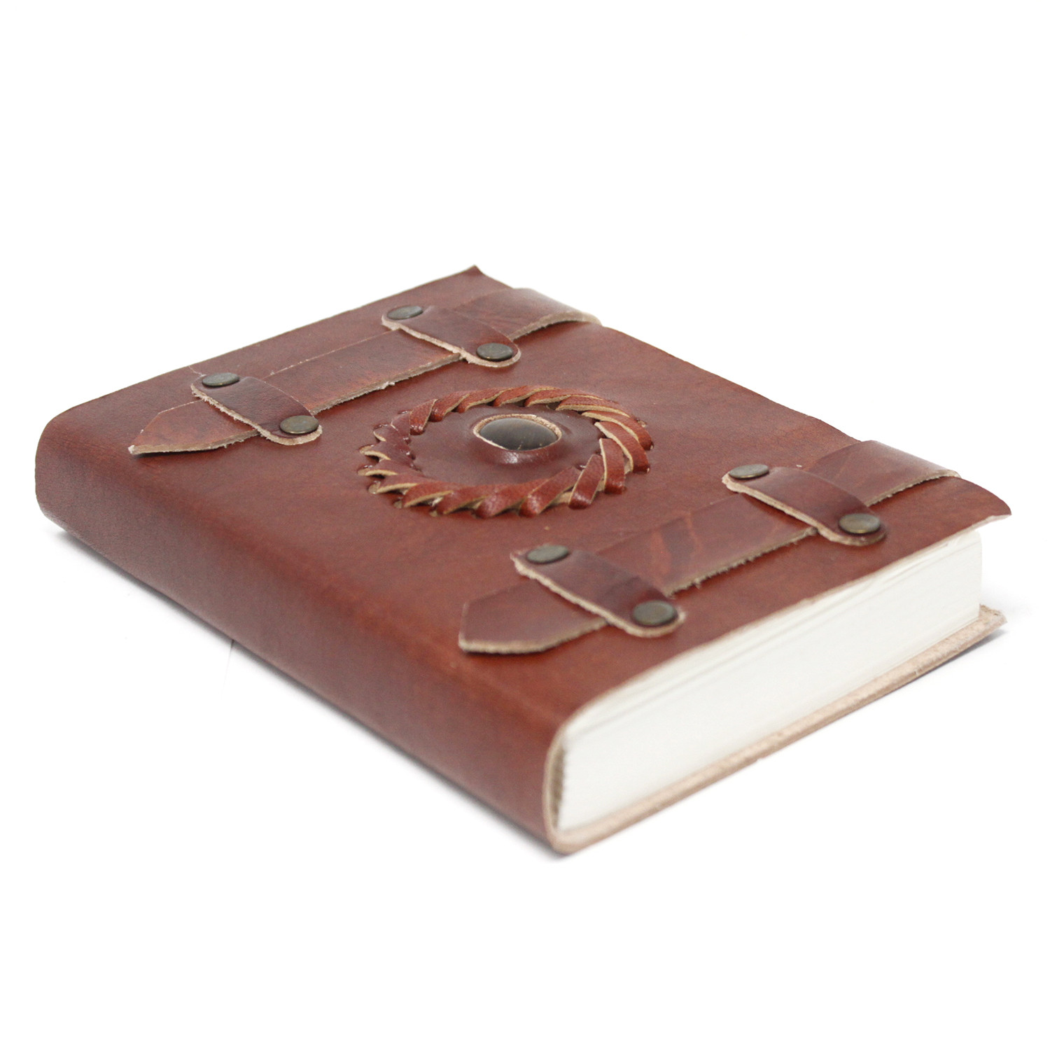 Leather Tigereye with Belts Notebook (6x4