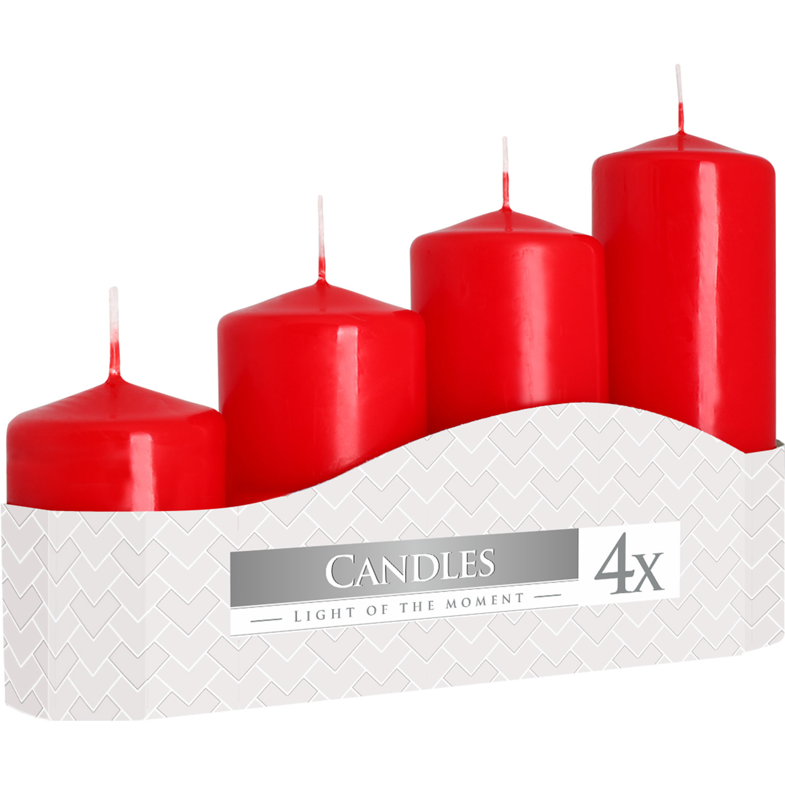 Set of 4 Pillar Candles  50mm (11/16/22/33H) - Red