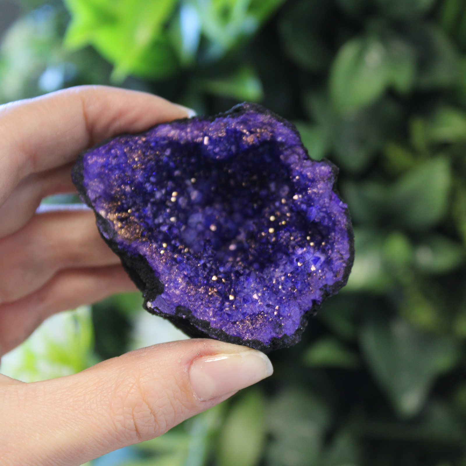 Coloured Calsite Geodes - Black Rock - Turqoise / Purple