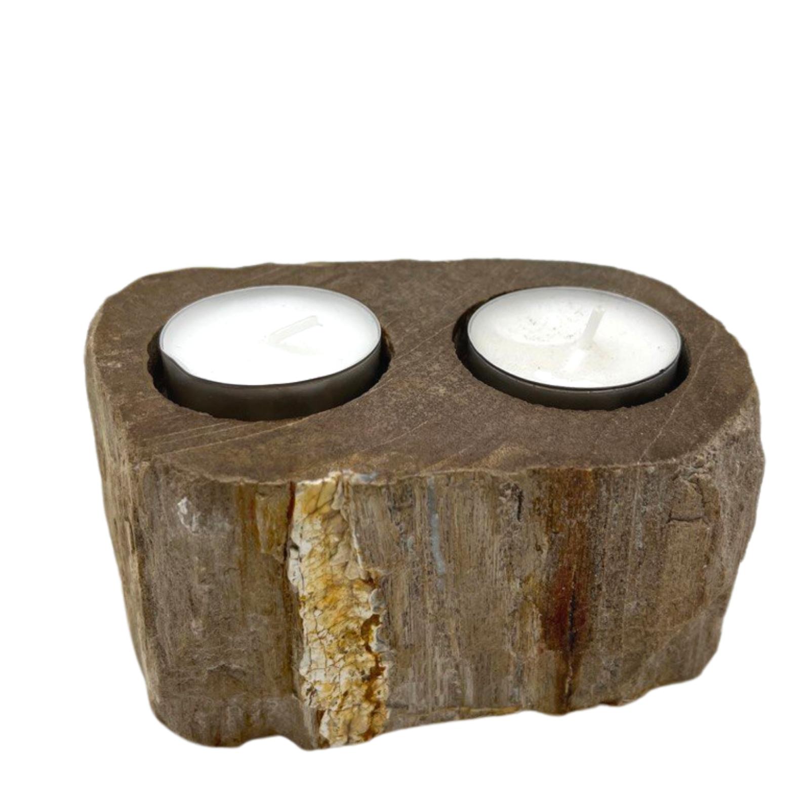 Petrified Wood Candle Holder - Double