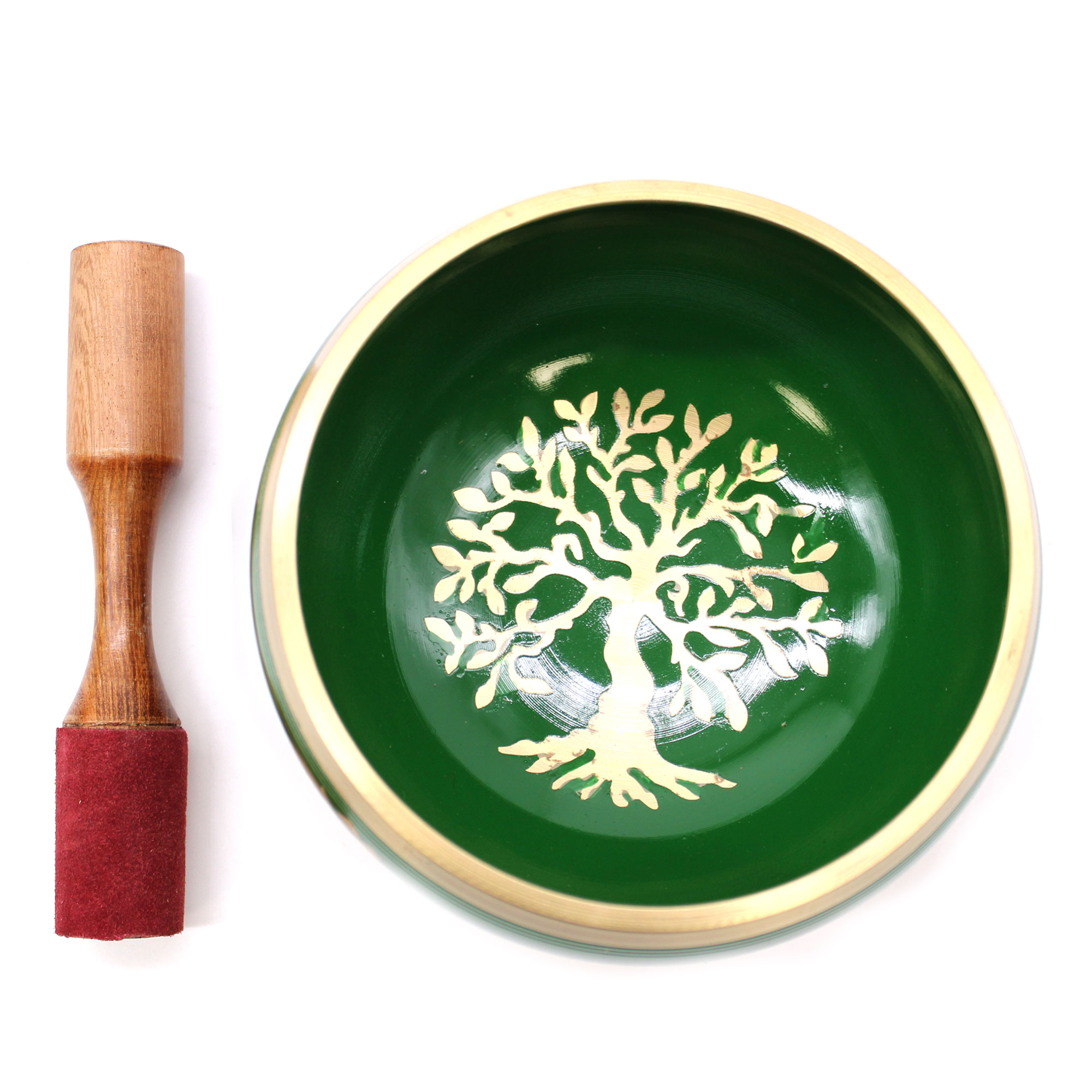 Lrg Tree of Life Singing Bowl Set- Green 14cm