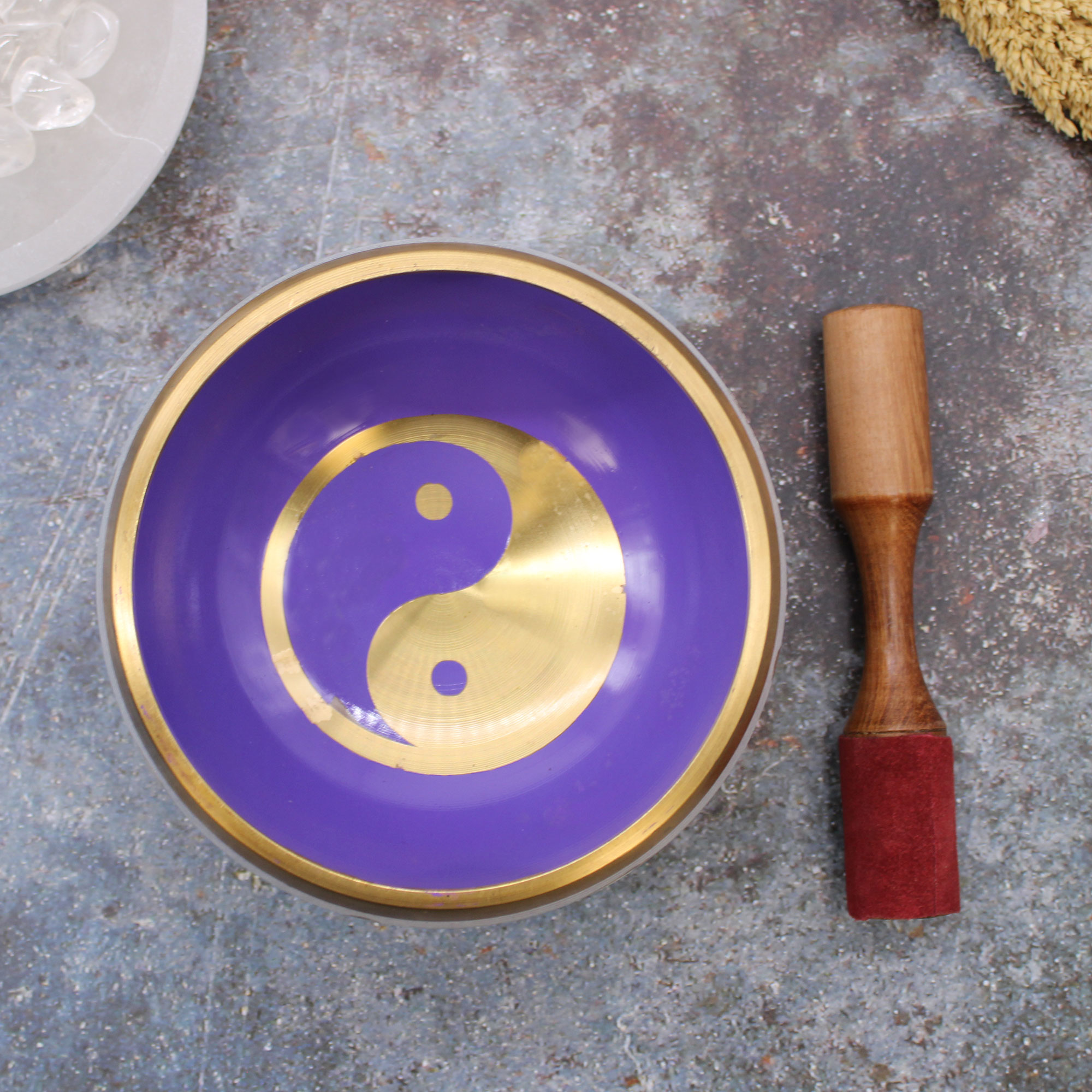 Lrg Yin & Yang Singing Bowl Set- White/Purple 14cm