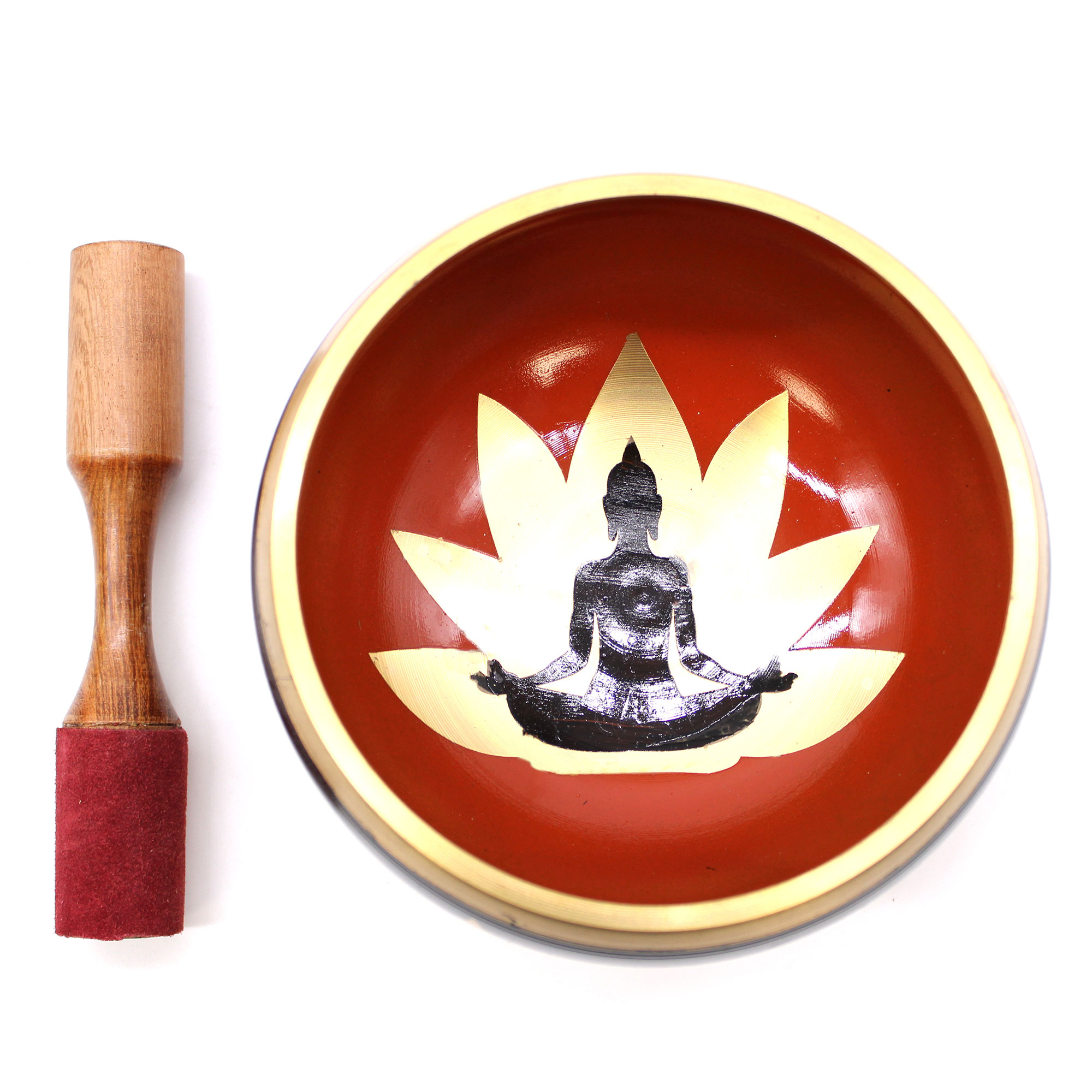 Lrg Buddha Singing Bowl Set- Black/Orange 14cm