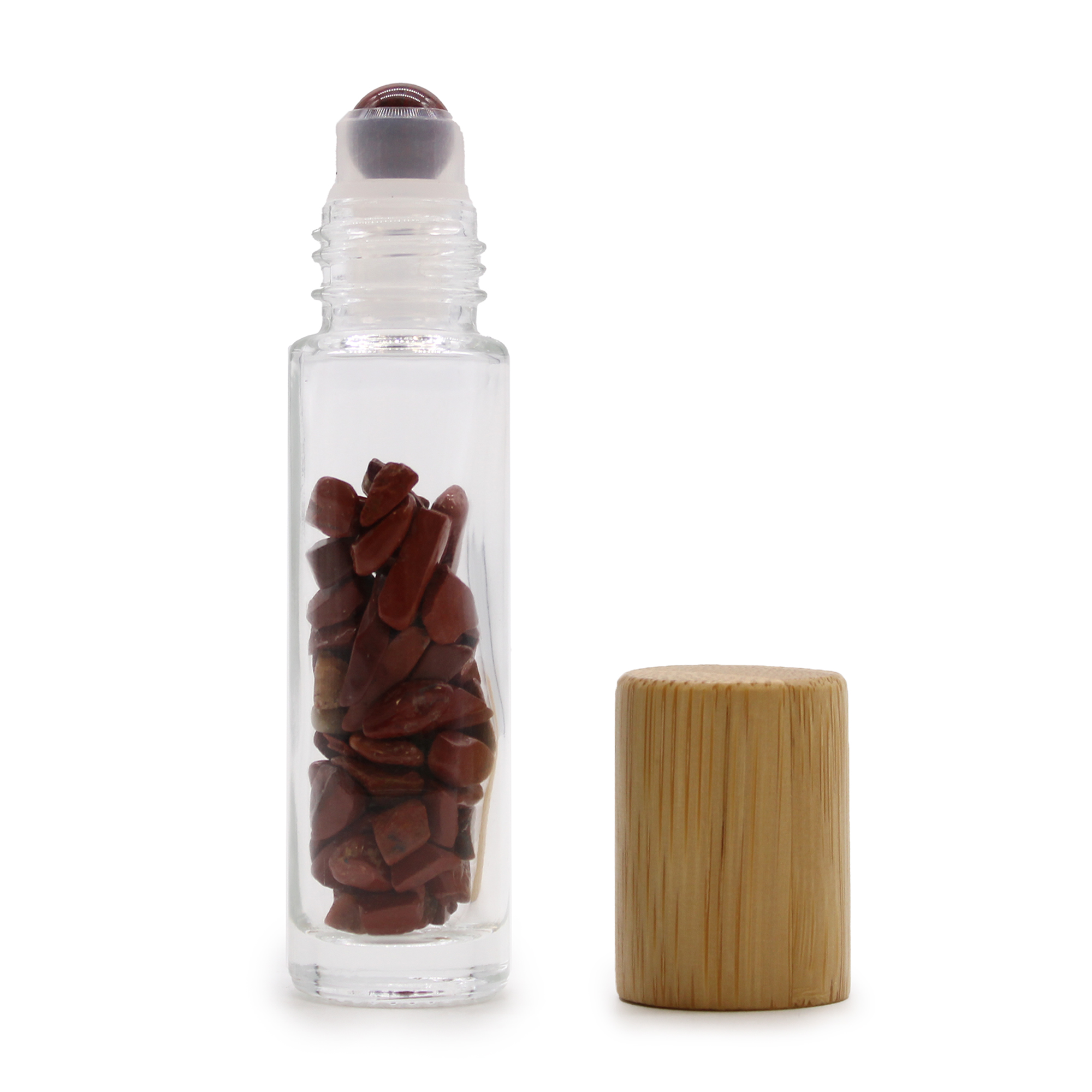 Gemstone Essential Oil Roller Bottle - Red Jasper  - Wooden Cap