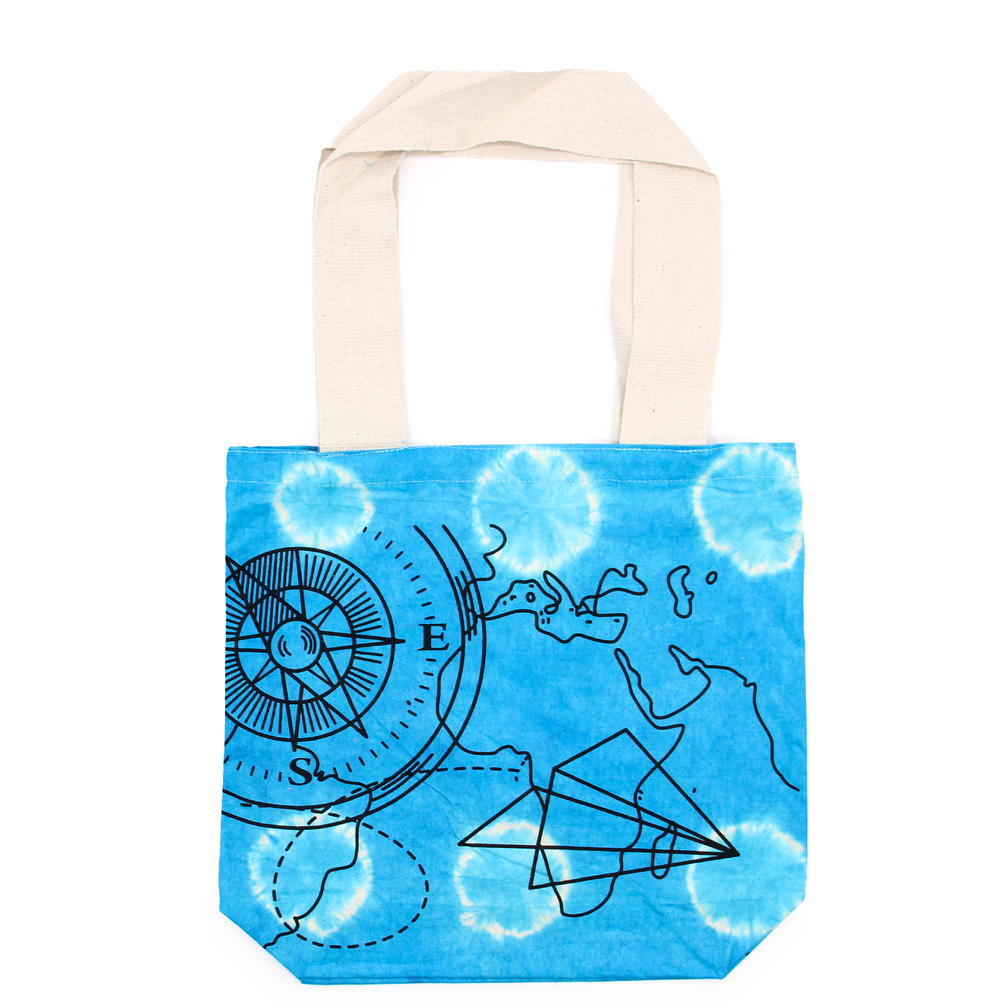 Tye-Dye Cotton Bag (6oz) - 38x42x12cm - Compass - Blue - Natural Handle
