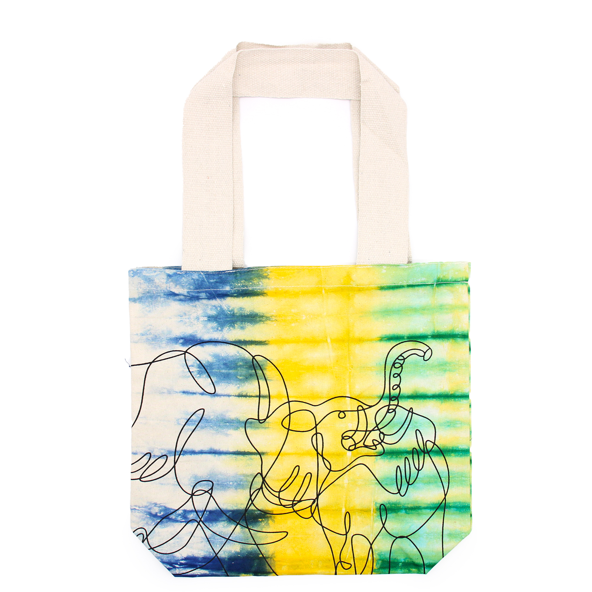 Tye-Dye Cotton Bag (6oz) - 38x42x12cm - Elephants - Multi - Natural Handle